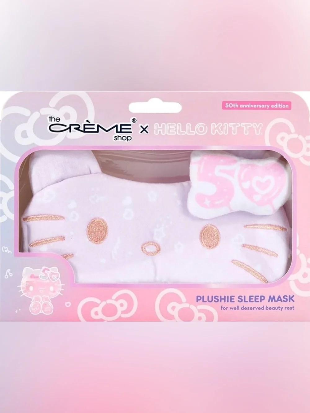 Sanrio Hello Kitty Plush Lavender/Pink Eye Mask Limited Edition 50 Anniversary